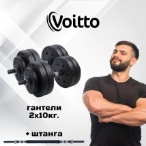 Набор пластиковых гантелей 2х10 кг Voitto V-101 + штанга, GREY